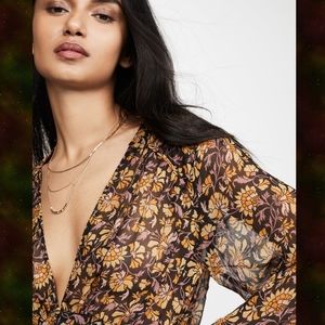 Free People Duster Maxi Midi dress Sheer long top VALERIE floral print 70s vibes